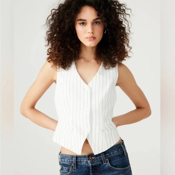 White Striped Women's Vest Top - Picture 1 of 3